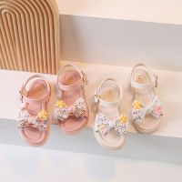 Girls ankle-strap sandals summer new Korean style flower open toe beach shoes Childrens western style comfortable sandals