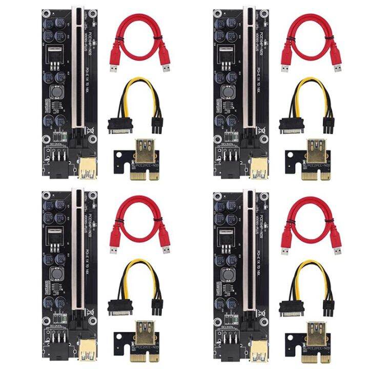 2 Pezzi Riser PCI-E 009S Plus 1x A 16x, Adattatore Extender Orizzontale Con LED Blu, Cavo USB E Alimentazione 6P SATA Per Miner BTC E GPU - 3