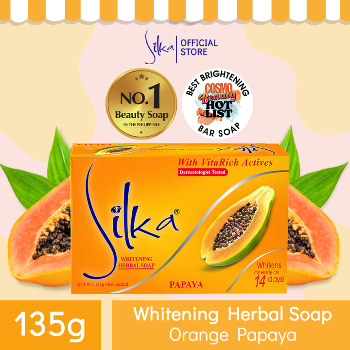 สบู่มะละกอ-ขนาด-65-135-กรัม-silka-whitening-herbal-papaya-soap-ของแท้จากประเทศฟิลิปปินส์