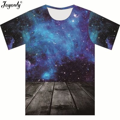 Joyonly T-shirt for children 2018 summer short sleeve T-shirts for girl boys blue red color galaxy night space funny tshirt tops