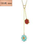 2021 SWA High Quality Fashion Jewelry Charming Retro Red Flower Blooming Auspicious Flower Necklace Romantic New Year Gift