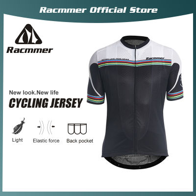 ⭐RACMMER⭐Cycling Jersey Black And White Stripes Men Breathable Elastic Quick-drying Light Tight Outdoor Road Bike MTB Competitive Short Sleeve CJY028