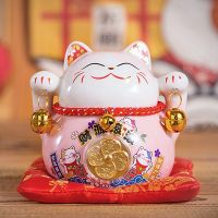 (Gold Seller) 4.5 Inch Ceramic Maneki Neko Lucky Cat Money Box Fortune Colored Cat Golden Circle Home Decoration Gift Feng Shui Figure