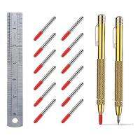 2 Pack Tungsten Carbide Scriber with Magnet,with Extra 12 Replacement Marking Tip and 6-Inch Ruler,for Metal Sheet.