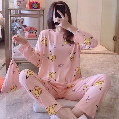 Cute Cartoon Long-Sleeved Sleepwear Suit Comfortable Women Pajamas Set Nightgown Teenager Home Clothes Female Lingerie Set