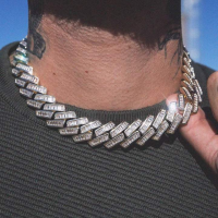 Top Quality Iced Out Ice Hip Hop Ice Men Boy Jewelry 2022 New Heavy Chunky Rectangle CZ 19mm Cuban Chain Necklace