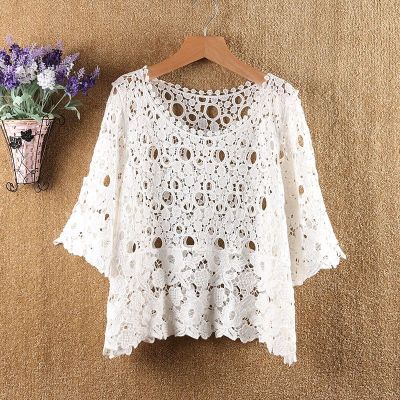 2021 summer new Style hollow Knitwear Women Short Air-Conditioning Shirt Five-Point Sleeve Bat Lace Blouse Top Trendy The 2021 hollow-out sw08.4