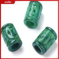 EWELLBE รูปร่างคอลัมน์หลอด หินหยก jadeite ธรรมชาติ 1015มม. ลูกปัดรูใหญ่ สเปเซอร์กลวงหลวม แกะสลักแกะสลักแกะสลัก สำหรับการทำเครื่องประดับ DIY