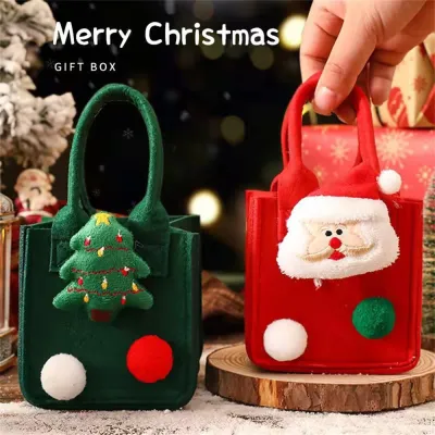 Felt Gift Bag With Handle Christmas Kids Snacks Storage New Year Gift Reusable Mini Handbag Kids Snacks Candy Storage Bag