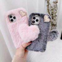 ✔✼♠ For iPhone 7 8 Plus 11 12 Mini Pro X XR XS Max Love Diamond Lens Warm Furry Heart Pompom Phone Case Back Cover For Huawei P40