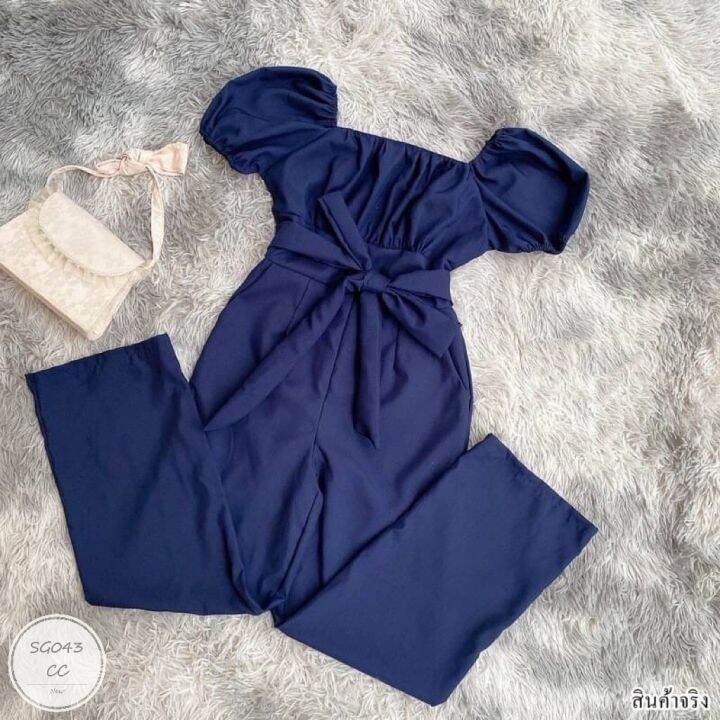 ml043-jumpsuit-จั๊มสูทขายาว-แขนพอง-ช่วงอกจับจีบ-ช่วงเอวมีโบว์ผูก-ไหล่สม็อคยางยืด-เนื้อผ้าซาร่า-ทรงเข้ารูปสวย-งานน่ารัก-ใส่สวยตัวเดียวจบ-นางแบบใส่งานจริง-เนื้อผ้า-ซาร่า-สี-2-สี-กรม-ชมพู-ขนาด-รอบอก-bust