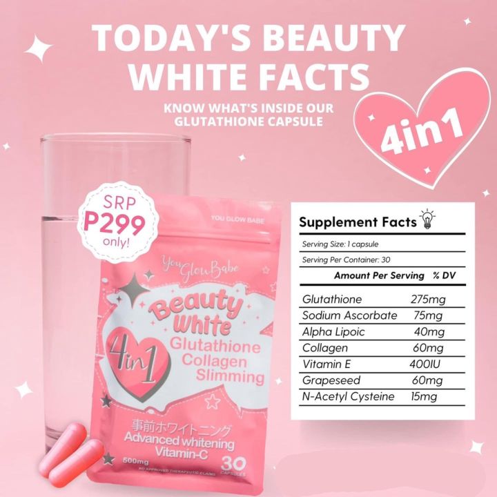 Beauty White You Glow Babe Glutathione Capsule Whitening Slimming ...