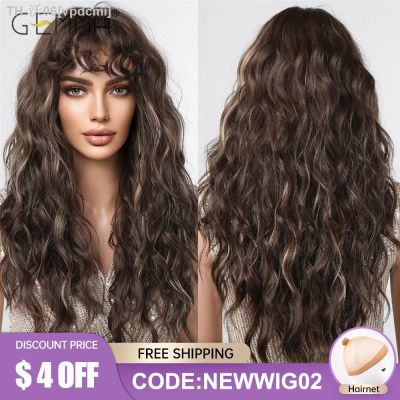 GEMMA Dark Brown Long Curly Synthetic Wig Deep Wave Cosplay Hair Wigs with Wavy Bangs for Women Daily Party Heat Resistant Fibre [ Hot sell ] vpdcmi