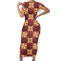 Oversized Casual Summer Short Sleeves Dress Polynesian Tribal Samoa Tapa Flower Print O-neck Bodycon Custom Islands Long Dresses