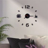 20 Inch Wall Clock Round Style Number Coffee Tea Cup Modern Design Acrylic Wall Clock Stickers DIY Home Living Room Decoration