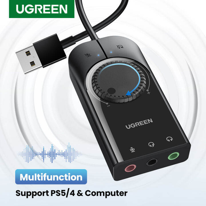 UGREEN Sound Card USB Audio Interface External 3.5mm Microphone Audio