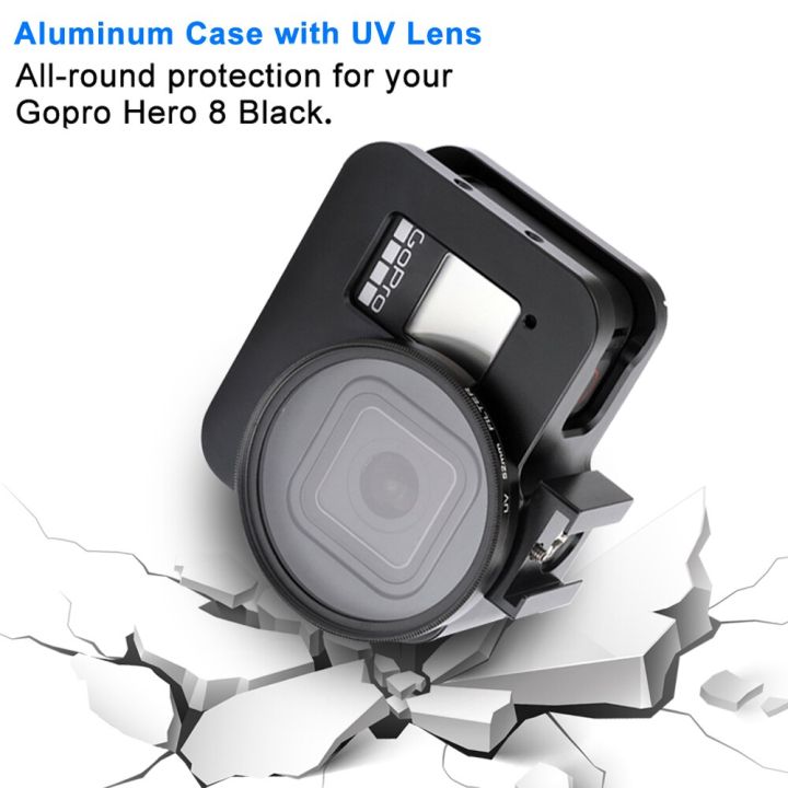 เคสป้องกันอะลูมิเนียมอัลลอยสำหรับ-gopro-hero-8กรอบโลหะดำกรงเลนส์กรองแสงยูวีสำหรับ-go-pro-8อุปกรณ์เสริมกล้อง
