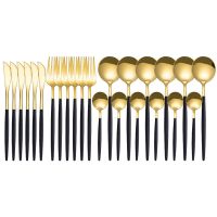 Golden Cutlery Set 24Pcs Gold Dinnerware Set Cutlery Set Stainless Steel Coffee Spoons Knife Fork Cutlery Set Tableware Set