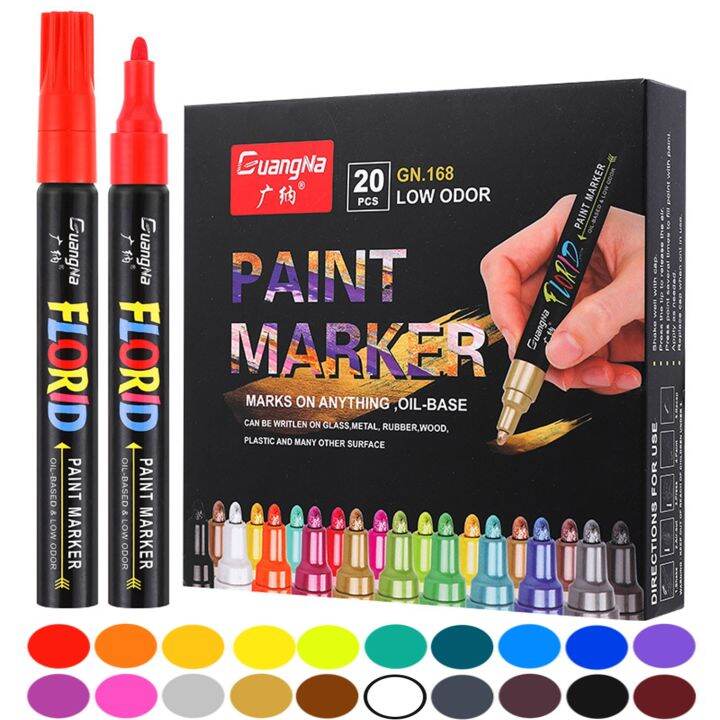 20 Color Acrylic Paint Pen 2.0Mm Tip Art Marker Pens Oil Based Acrylic