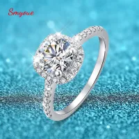 100% Moissanite แหวน1CT 2CT 3CT Brilliant Diamond Halo แหวนหมั้นสำหรับผู้หญิงหญิง Promise ของขวัญเงินสเตอร์ลิงเครื่องประดับ