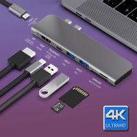 USB 3.1 Tipe C Hub อะแดปเตอร์ Ke HDMI 4K ธันเดอร์โบลต์3ฮับพร้อม USB ฮับฮับ3.0ช่องทีเอฟ Pembaca SD PD สำหรับ Macbook Pro/air 2018 - 2020