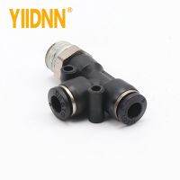 PD Pneumatic connector T-shaped side tee 4mm-12mm Hose OD 1/8" 1/4" 3/8" 1/2" Male Thread Tube Connector Air Push In Fitting Pipe Fittings Accessories