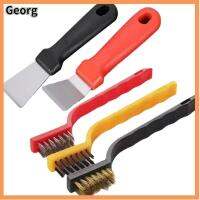 GEORG 5pcs ทนทานสำหรับงานหนัก ชุดแปรงลวด เหล็กไร้สนิม ทองเหลืองเบิ้ล แปรงรอยขีดข่วน ทนทานต่อการใช้งาน ไนลอนทำจากไนลอน ที่ขัดทำความสะอาด