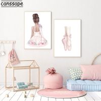 Pink Ballet Shoes Print Pictures Ballerina Wall Poster Nursery Canvas Painting Nordic Wall Pictures Baby Girl Bedroom Decor Wall Décor