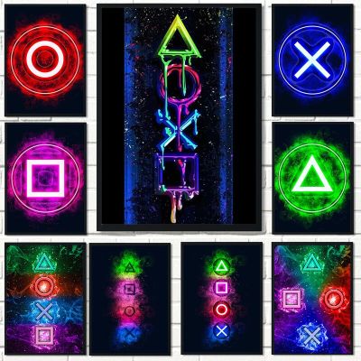 Neon Gaming โปสเตอร์ Playstation ภาพวาดผ้าใบบทคัดย่อ Wall Art เกม Room ตกแต่งบ้าน