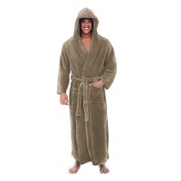 Fashion Mens Hooded Super Soft &amp; Cosy Luxury Bathrobe Cloak Soft Dressing Gown Bath Robe Winter Long Robe Mens Bath Homewear