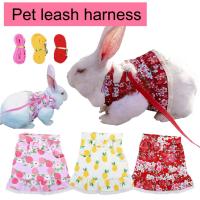 1 Set Rabbit Clothes Leash Lace Hem Rabbit Dress Harness Bowknot Soft Peach Print Pet Rabbit Hamster Traction Rope Pet Supplies Leashes