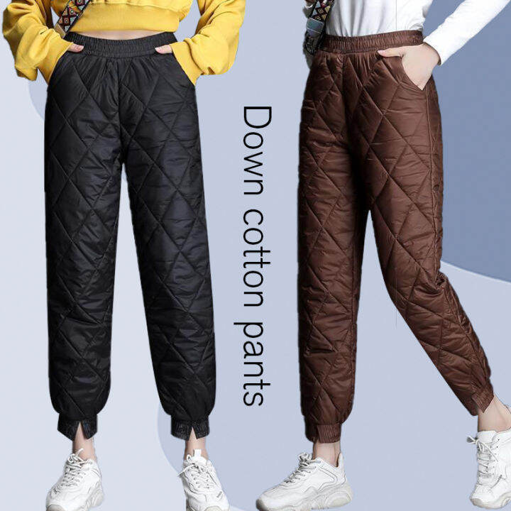 women-winter-windproof-warm-down-cotton-pants-padded-quilted-trousers-elastic-waist-casual-sweatpants