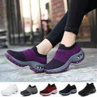 Womens Walking Shoes Fashion Air Cushion Thick Bottom Sneakers Slip-on Lightweight Breathable Casual Shoes