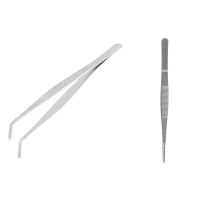 2PCS Silver Tone Angled Slanted Tip Metal Curved Tweezer with Nonslip Striped Straight Stainless Steel Tweezers Forceps