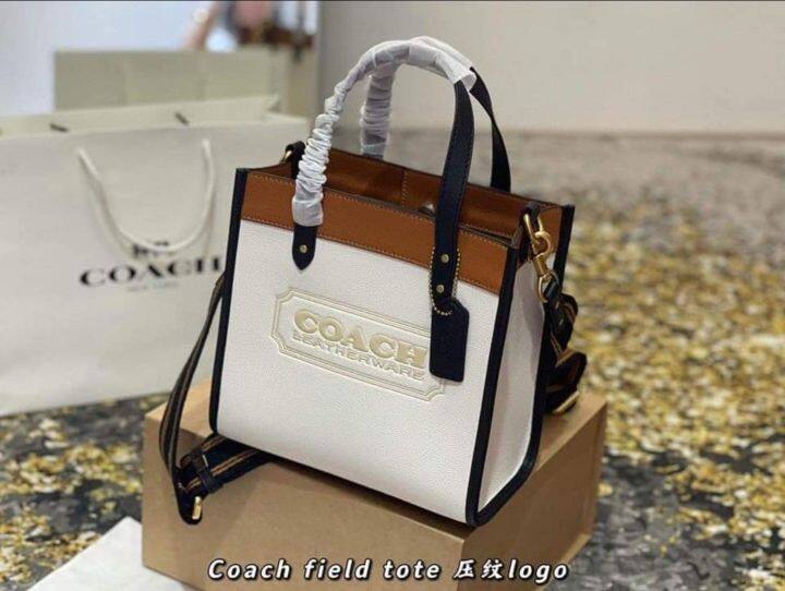 Coach Colorblock Leather Coach Badge Field Tote 22 Chalk Multi