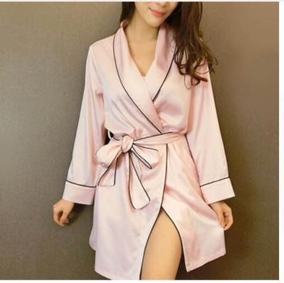 ชุดคลุมผ้าซาตินสีชมพู {Xiaoli clothing},ชุดคลุมเซ็กซี่ชุดนอนผ้าไหมของผู้หญิงสตรีเสื้อคลุมผ้าซาตินชุดนอนชุดกิโมโน