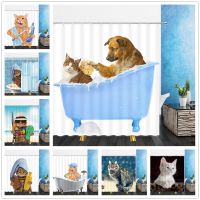【Bathroom sale】 FunnyShower Curtains Decoration Cute Pet Cat Home Bathroom Decor Polyester BathHanging Curtain Set With Hooks