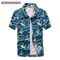 EERSHENSHI เสื้อเชิ้ตลำลองสำหรับผู้ชายริมทะเลรีสอร์ทแขนสั้นของผู้ชายแขนสั้นพิมพ์ลายพรีเมี่ยม