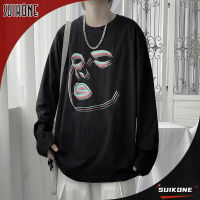 Suikone เสื้อแขนยาวผช แขนยาวเสื้อยืดผู้ชายอินเทรนด์แบรนด์อินเทรนด์ดีไซน์เฉพาะเสื้อคู่รักทรงหลวมแขนยาวลายพิมพ์แขนยาว