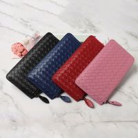 2023 New★ Korean style fashion casual zipper clutch bag womens leather wallet long sheepskin woven wallet ultra-thin simple