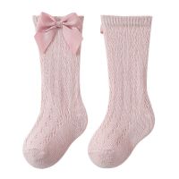 【Ready】? Childrens socks summer thin Spanish style baby stockings girls hollow bow British style transfer socks