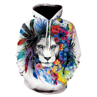 Mens Spring and Autumn Guards New 3D Milk Pouring Ink Jet Color Animal Pattern Printing Fashion Popular Hoodie Daily Casual Top