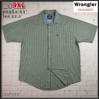 Wrangler®แท้ อก 51 ไซส์ 4XL เสื้อเชิ้ตผู้ชาย แรงเลอร์ สีเขียวขี้ม้า แขนสั้น เนื้อผ้าดีสวยๆ