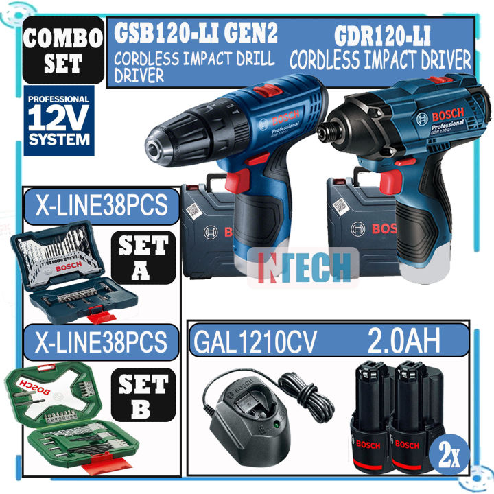 BOSCH COMBO KIT GDR120 LI GSB120 LI CORDLESS IMPACT DRILL DRIVER