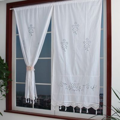 Pastoral Handmade Cotton White Curtains Lace Flower Cortina Crochet Hollow Out Curtain Rod Pocket Kitchen Blinds Shower Curtains
