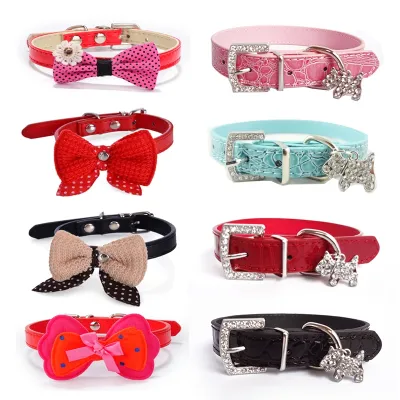 Cute Crystal Pendant Pet Dog Collar Leather Puppy Pet Buckle Dog Leads Neck Strap Animal Pet Accessories Dog Leash and Harnesses