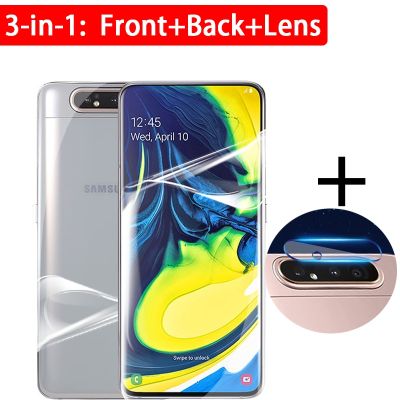 hot【DT】 3-in-1 screen back hydrogel film camera lens protector for A80 A8 2018 A90 A 80 a8plus protective glass