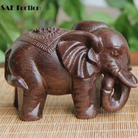 Fortion Elephant Figurines Craft Carved Natural Wooden Mineral Crystal Mini Animals Statue For Decor Chakra Healing