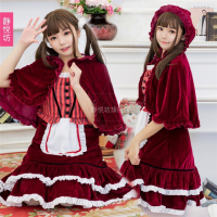 คน Little Red Riding Hood Bar ชุดคริสต์มาสเป็นชุดแสดงปาร์ตี้เสื้อคลุมเสื้อคลุมสีแดงชุดโลลิต้า