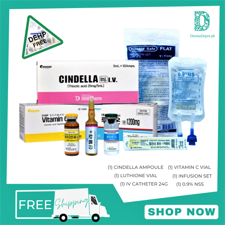 Cindella Glutathione Drip Set Package Trial Set) Gluta 1200mg, Vitamin C, Thioctic